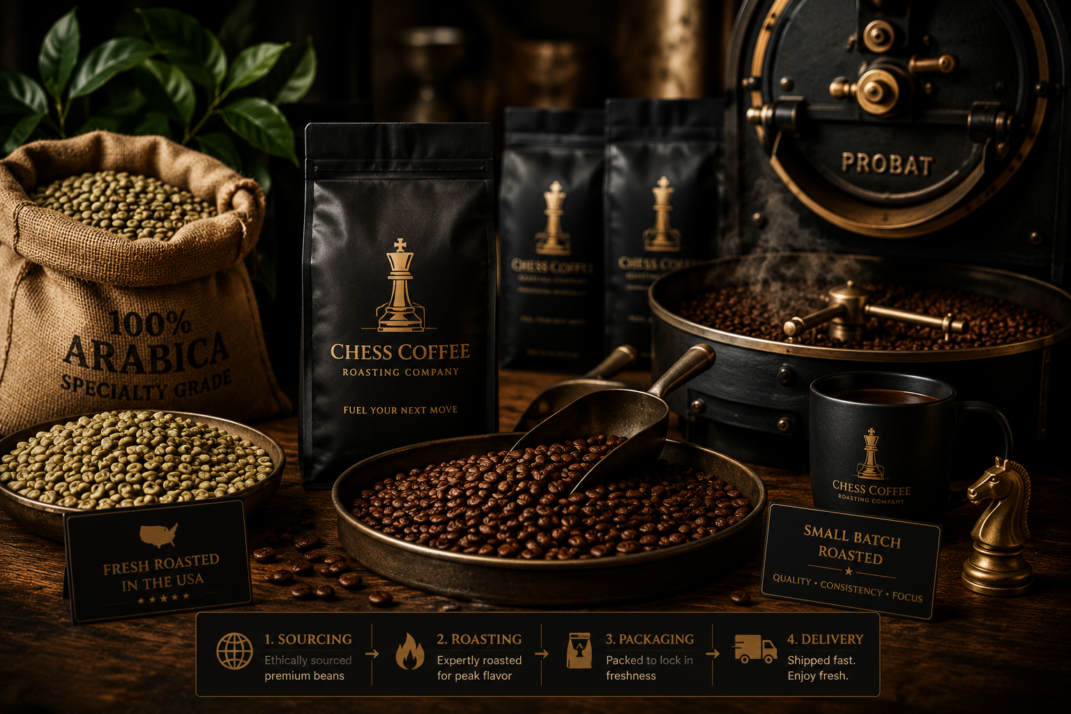 Chess Coffee roasting and beans process